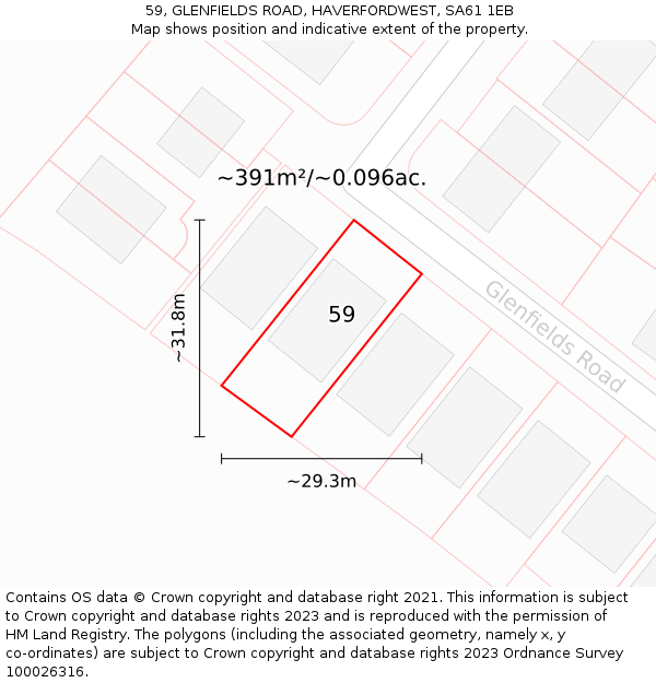 59, GLENFIELDS ROAD, HAVERFORDWEST, SA61 1EB: Plot and title map