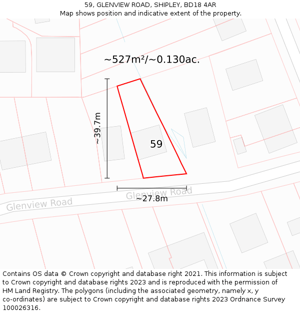 59, GLENVIEW ROAD, SHIPLEY, BD18 4AR: Plot and title map