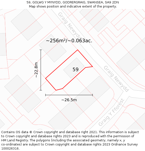 59, GOLWG Y MYNYDD, GODRERGRAIG, SWANSEA, SA9 2DN: Plot and title map