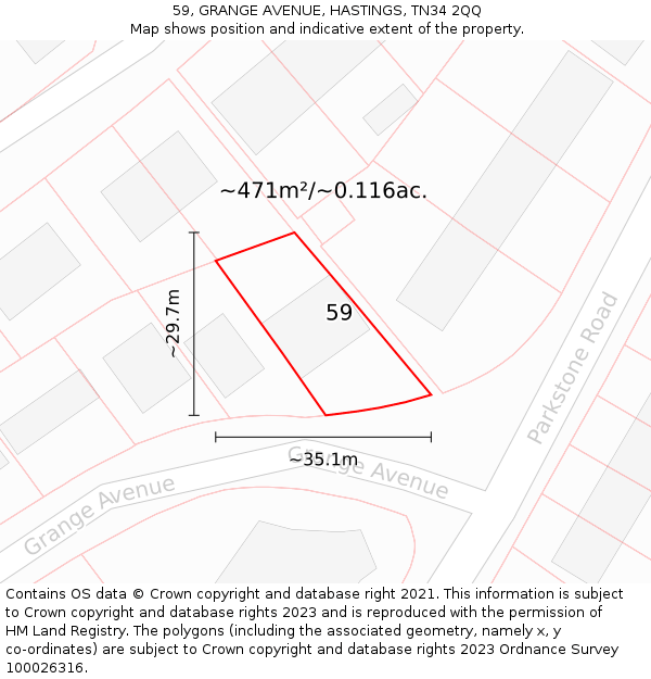 59, GRANGE AVENUE, HASTINGS, TN34 2QQ: Plot and title map