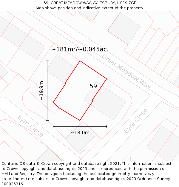 59, GREAT MEADOW WAY, AYLESBURY, HP19 7GF: Plot and title map
