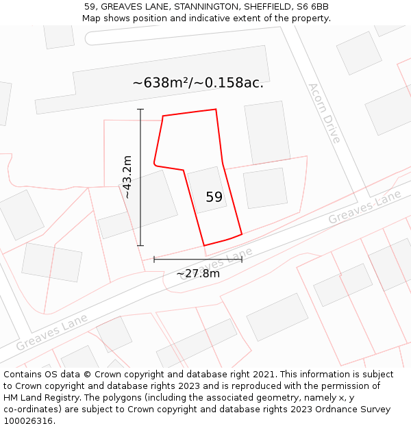 59, GREAVES LANE, STANNINGTON, SHEFFIELD, S6 6BB: Plot and title map