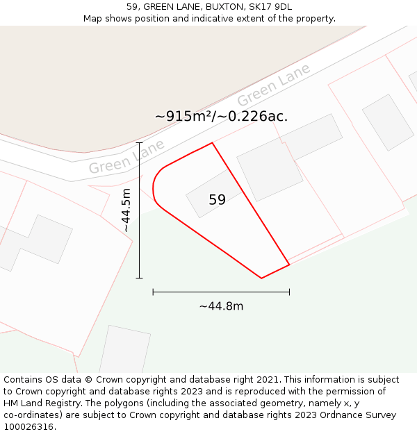 59, GREEN LANE, BUXTON, SK17 9DL: Plot and title map