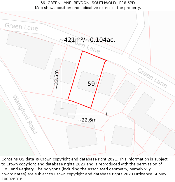 59, GREEN LANE, REYDON, SOUTHWOLD, IP18 6PD: Plot and title map