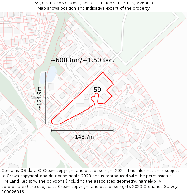 59, GREENBANK ROAD, RADCLIFFE, MANCHESTER, M26 4FR: Plot and title map