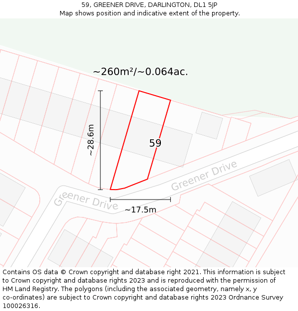 59, GREENER DRIVE, DARLINGTON, DL1 5JP: Plot and title map