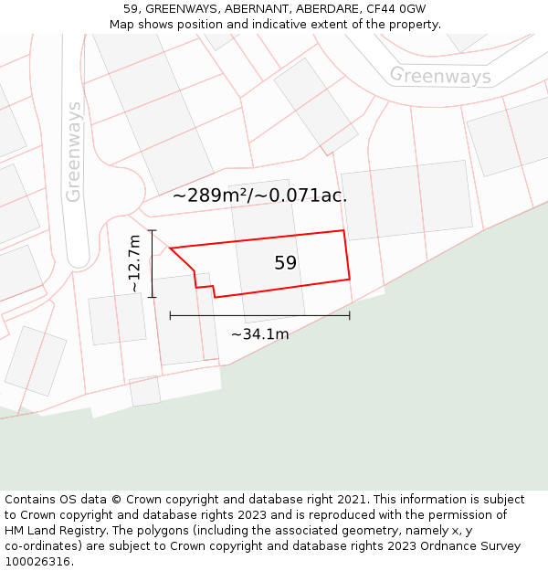 59, GREENWAYS, ABERNANT, ABERDARE, CF44 0GW: Plot and title map