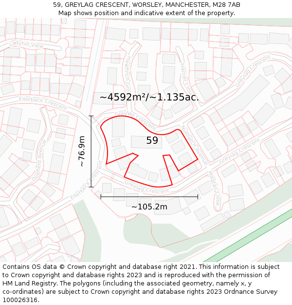59, GREYLAG CRESCENT, WORSLEY, MANCHESTER, M28 7AB: Plot and title map