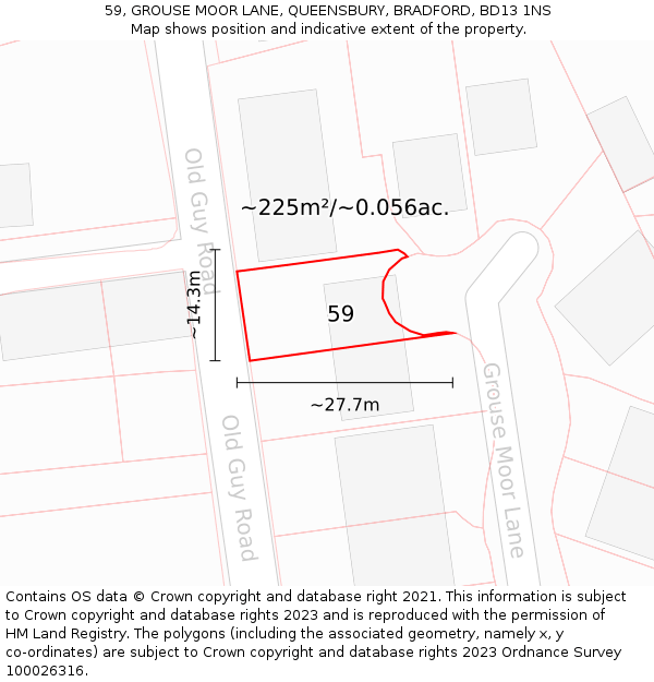 59, GROUSE MOOR LANE, QUEENSBURY, BRADFORD, BD13 1NS: Plot and title map