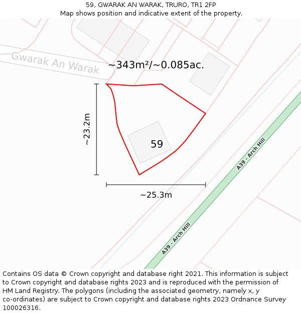59, GWARAK AN WARAK, TRURO, TR1 2FP: Plot and title map