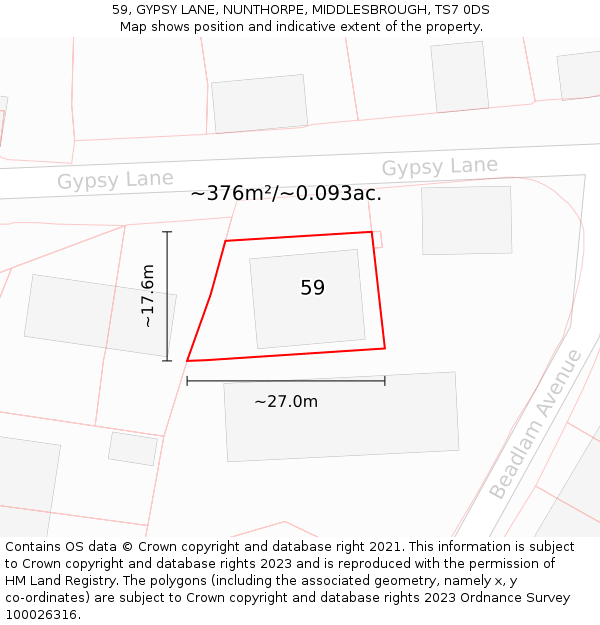 59, GYPSY LANE, NUNTHORPE, MIDDLESBROUGH, TS7 0DS: Plot and title map