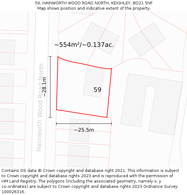 59, HAINWORTH WOOD ROAD NORTH, KEIGHLEY, BD21 5NF: Plot and title map