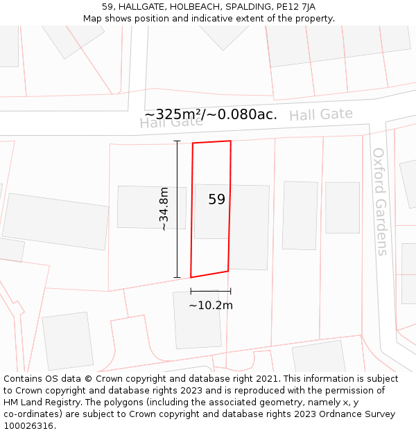59, HALLGATE, HOLBEACH, SPALDING, PE12 7JA: Plot and title map