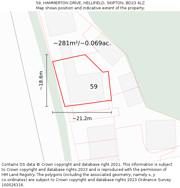 59, HAMMERTON DRIVE, HELLIFIELD, SKIPTON, BD23 4LZ: Plot and title map
