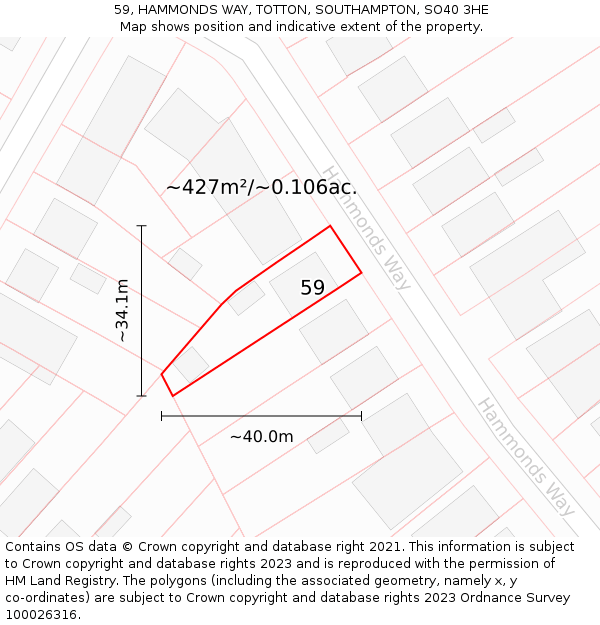 59, HAMMONDS WAY, TOTTON, SOUTHAMPTON, SO40 3HE: Plot and title map