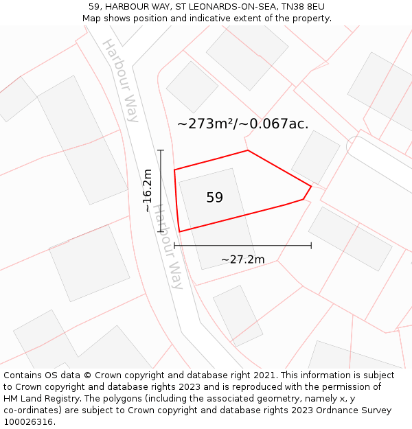 59, HARBOUR WAY, ST LEONARDS-ON-SEA, TN38 8EU: Plot and title map