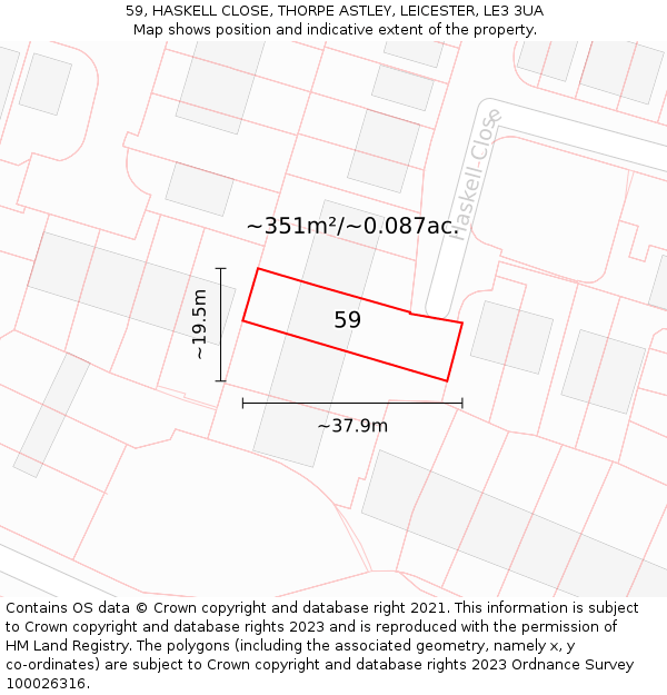 59, HASKELL CLOSE, THORPE ASTLEY, LEICESTER, LE3 3UA: Plot and title map