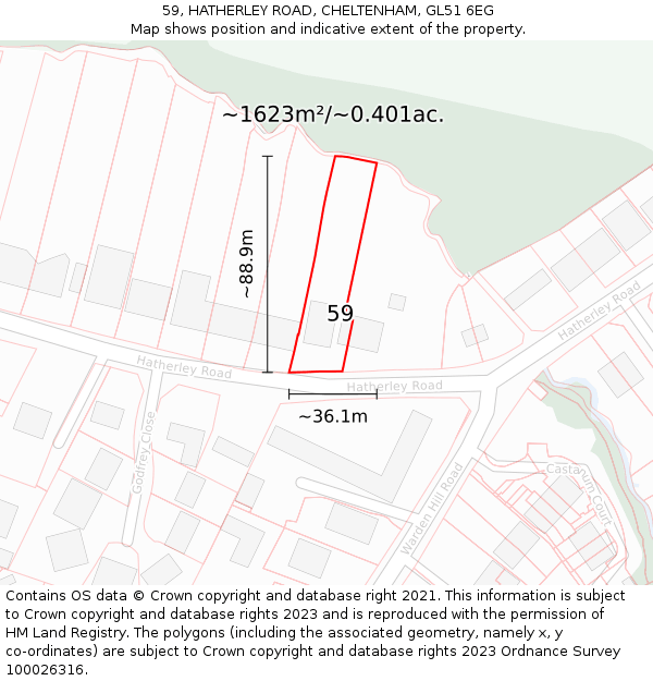 59, HATHERLEY ROAD, CHELTENHAM, GL51 6EG: Plot and title map