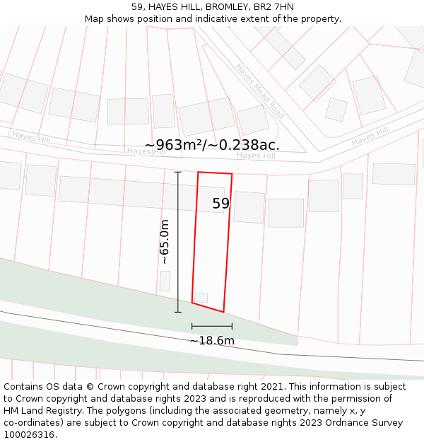 59, HAYES HILL, BROMLEY, BR2 7HN: Plot and title map