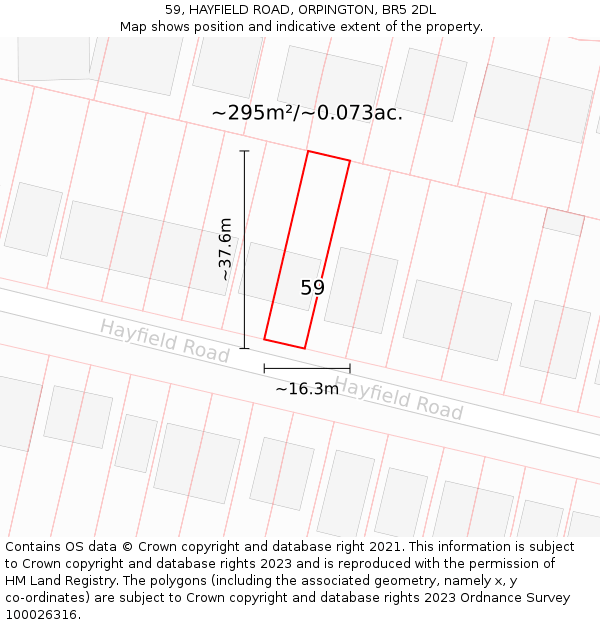 59, HAYFIELD ROAD, ORPINGTON, BR5 2DL: Plot and title map