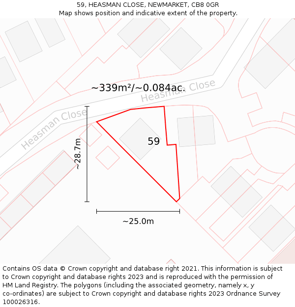59, HEASMAN CLOSE, NEWMARKET, CB8 0GR: Plot and title map