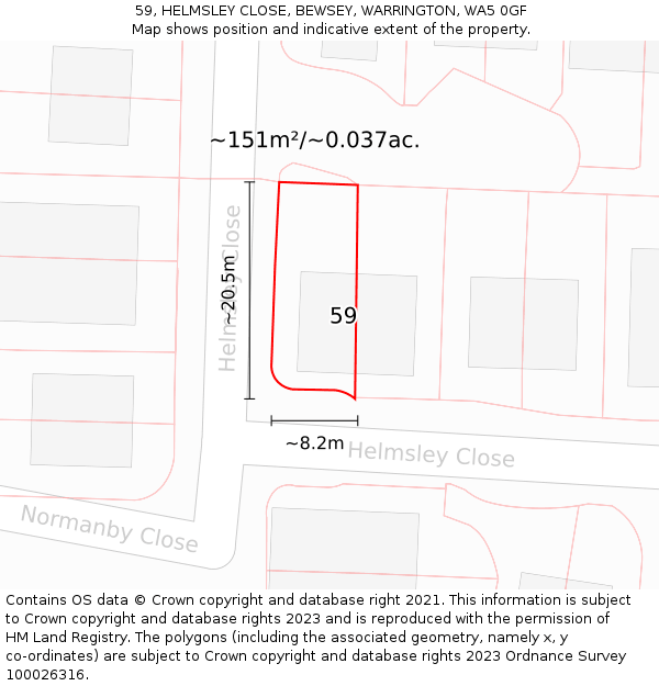 59, HELMSLEY CLOSE, BEWSEY, WARRINGTON, WA5 0GF: Plot and title map