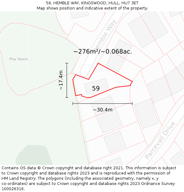 59, HEMBLE WAY, KINGSWOOD, HULL, HU7 3ET: Plot and title map