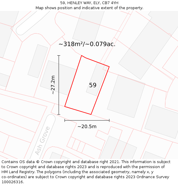 59, HENLEY WAY, ELY, CB7 4YH: Plot and title map