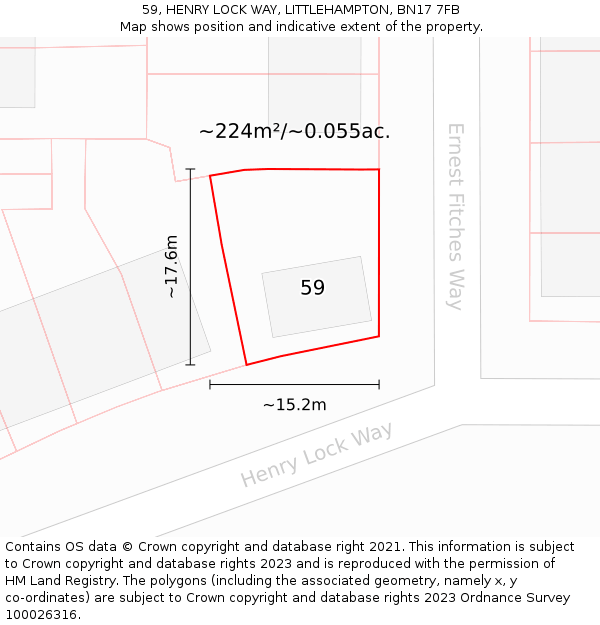 59, HENRY LOCK WAY, LITTLEHAMPTON, BN17 7FB: Plot and title map