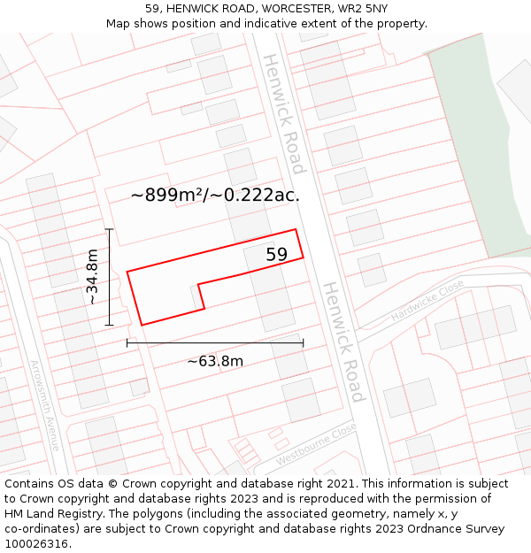 59, HENWICK ROAD, WORCESTER, WR2 5NY: Plot and title map
