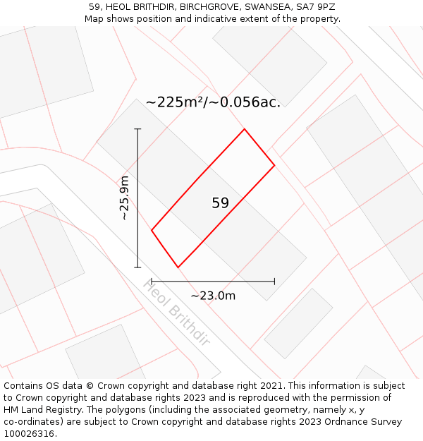 59, HEOL BRITHDIR, BIRCHGROVE, SWANSEA, SA7 9PZ: Plot and title map