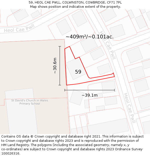 59, HEOL CAE PWLL, COLWINSTON, COWBRIDGE, CF71 7PL: Plot and title map
