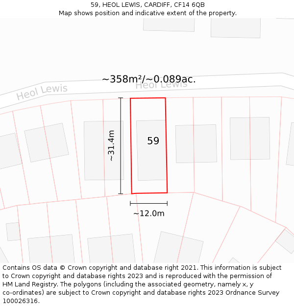 59, HEOL LEWIS, CARDIFF, CF14 6QB: Plot and title map