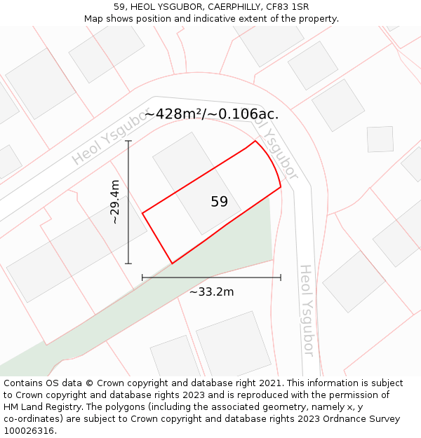 59, HEOL YSGUBOR, CAERPHILLY, CF83 1SR: Plot and title map