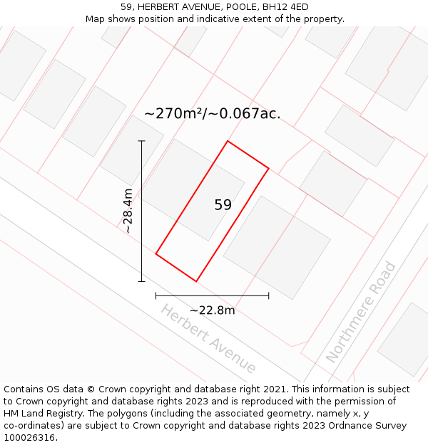 59, HERBERT AVENUE, POOLE, BH12 4ED: Plot and title map