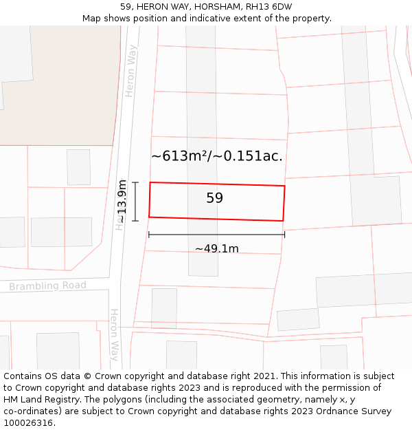 59, HERON WAY, HORSHAM, RH13 6DW: Plot and title map