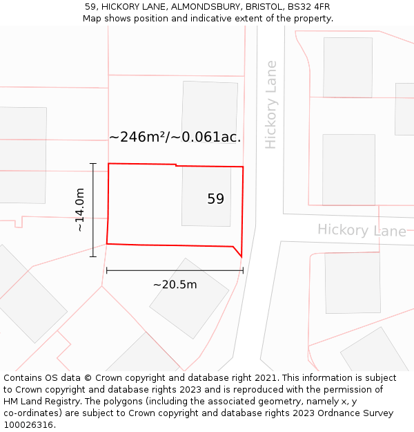 59, HICKORY LANE, ALMONDSBURY, BRISTOL, BS32 4FR: Plot and title map