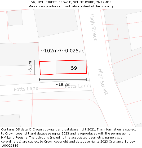 59, HIGH STREET, CROWLE, SCUNTHORPE, DN17 4DR: Plot and title map