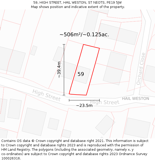 59, HIGH STREET, HAIL WESTON, ST NEOTS, PE19 5JW: Plot and title map