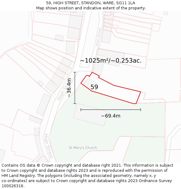 59, HIGH STREET, STANDON, WARE, SG11 1LA: Plot and title map