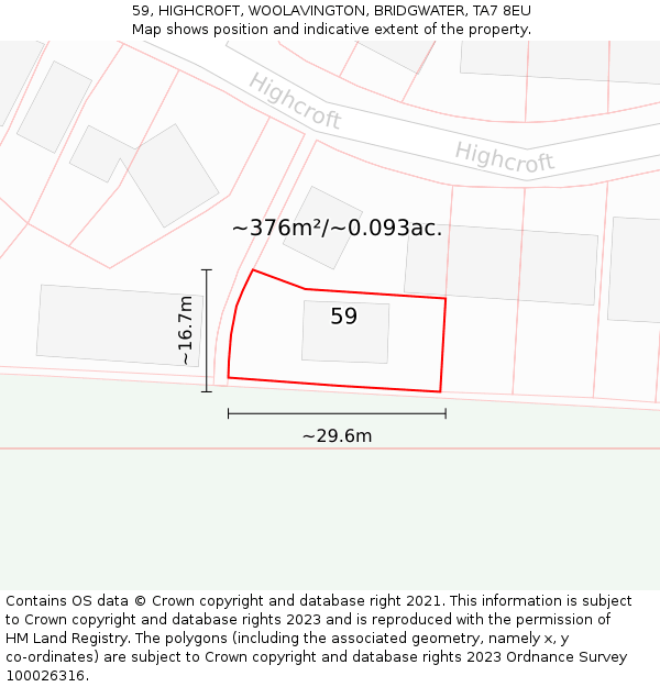 59, HIGHCROFT, WOOLAVINGTON, BRIDGWATER, TA7 8EU: Plot and title map