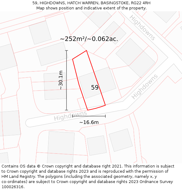 59, HIGHDOWNS, HATCH WARREN, BASINGSTOKE, RG22 4RH: Plot and title map