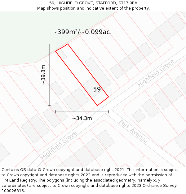 59, HIGHFIELD GROVE, STAFFORD, ST17 9RA: Plot and title map