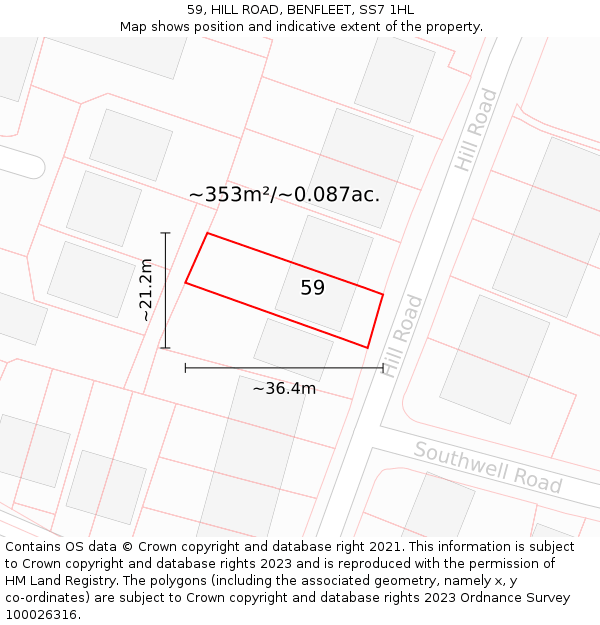59, HILL ROAD, BENFLEET, SS7 1HL: Plot and title map