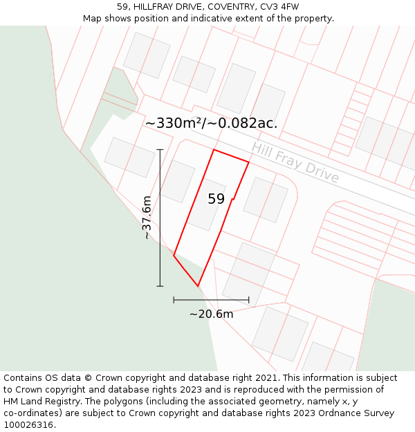 59, HILLFRAY DRIVE, COVENTRY, CV3 4FW: Plot and title map