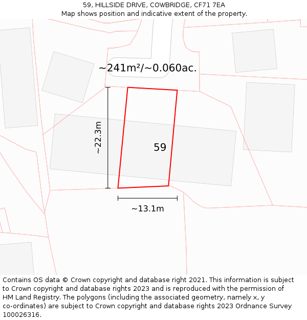 59, HILLSIDE DRIVE, COWBRIDGE, CF71 7EA: Plot and title map