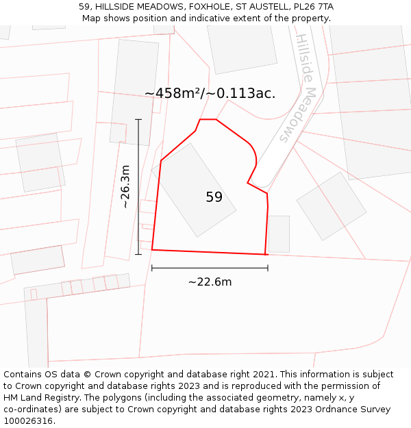 59, HILLSIDE MEADOWS, FOXHOLE, ST AUSTELL, PL26 7TA: Plot and title map