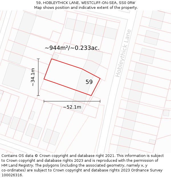 59, HOBLEYTHICK LANE, WESTCLIFF-ON-SEA, SS0 0RW: Plot and title map