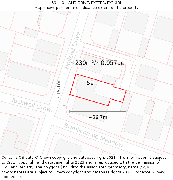 59, HOLLAND DRIVE, EXETER, EX1 3BL: Plot and title map