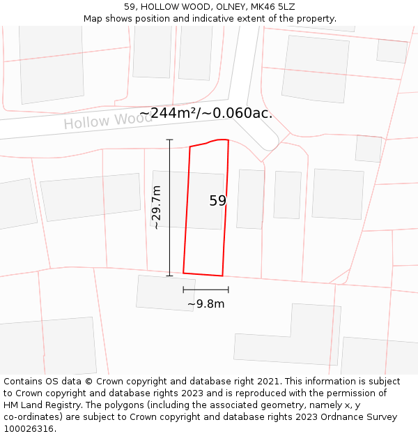 59, HOLLOW WOOD, OLNEY, MK46 5LZ: Plot and title map